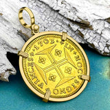 EXTREMELY RARE 1703 Portuguese 22K Gold 4000 Reis "In This Sign Conquer" Crusaders' Cross 18K Gold Coin Pendant