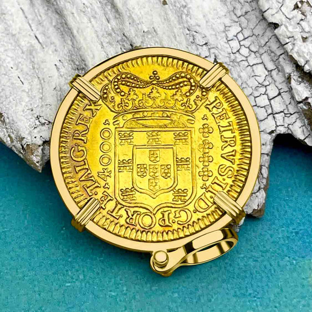 EXTREMELY RARE 1703 Portuguese 22K Gold 4000 Reis "In This Sign Conquer" Crusaders' Cross 18K Gold Coin Pendant