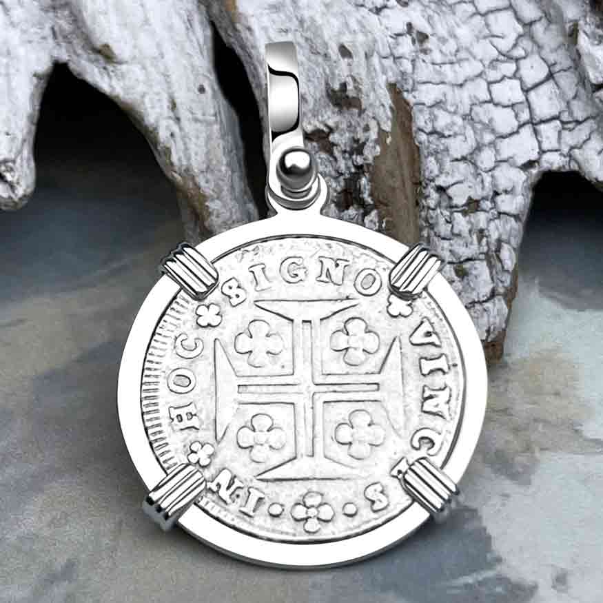 Portuguese 60 Reis "In This Sign Conquer" Crusaders' Cross Sterling Silver Pendant