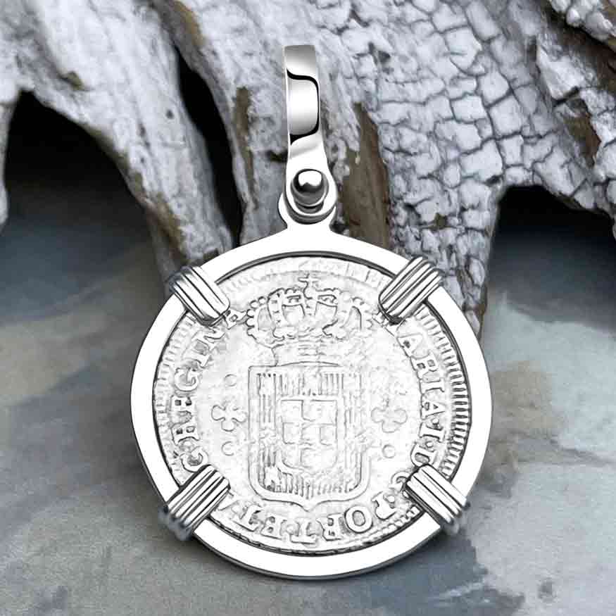Portuguese 60 Reis &quot;In This Sign Conquer&quot; Crusaders&#39; Cross Sterling Silver Pendant