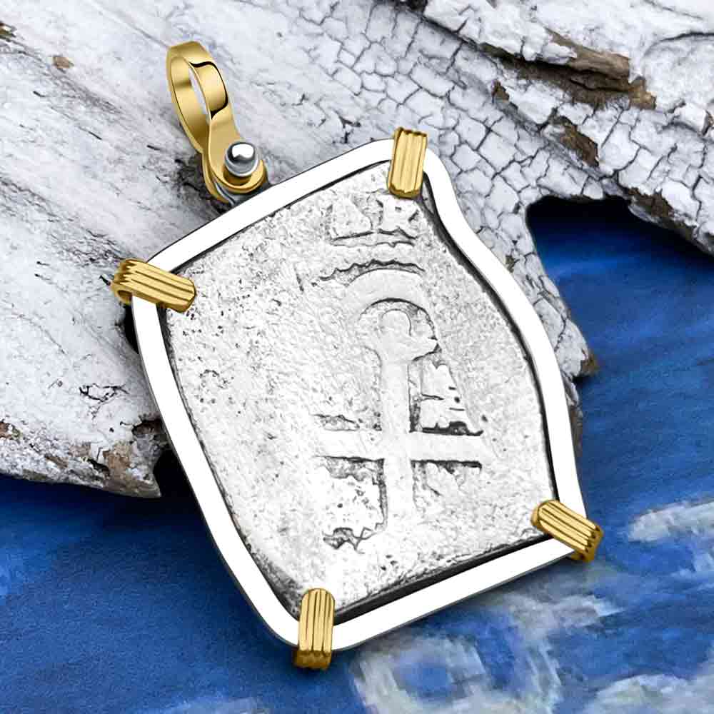 1715 Fleet Shipwreck Rare 4 Reale Piece of Eight 14K Gold and Silver Pendant - the Mel Fisher Cobb Coin Company Collection 