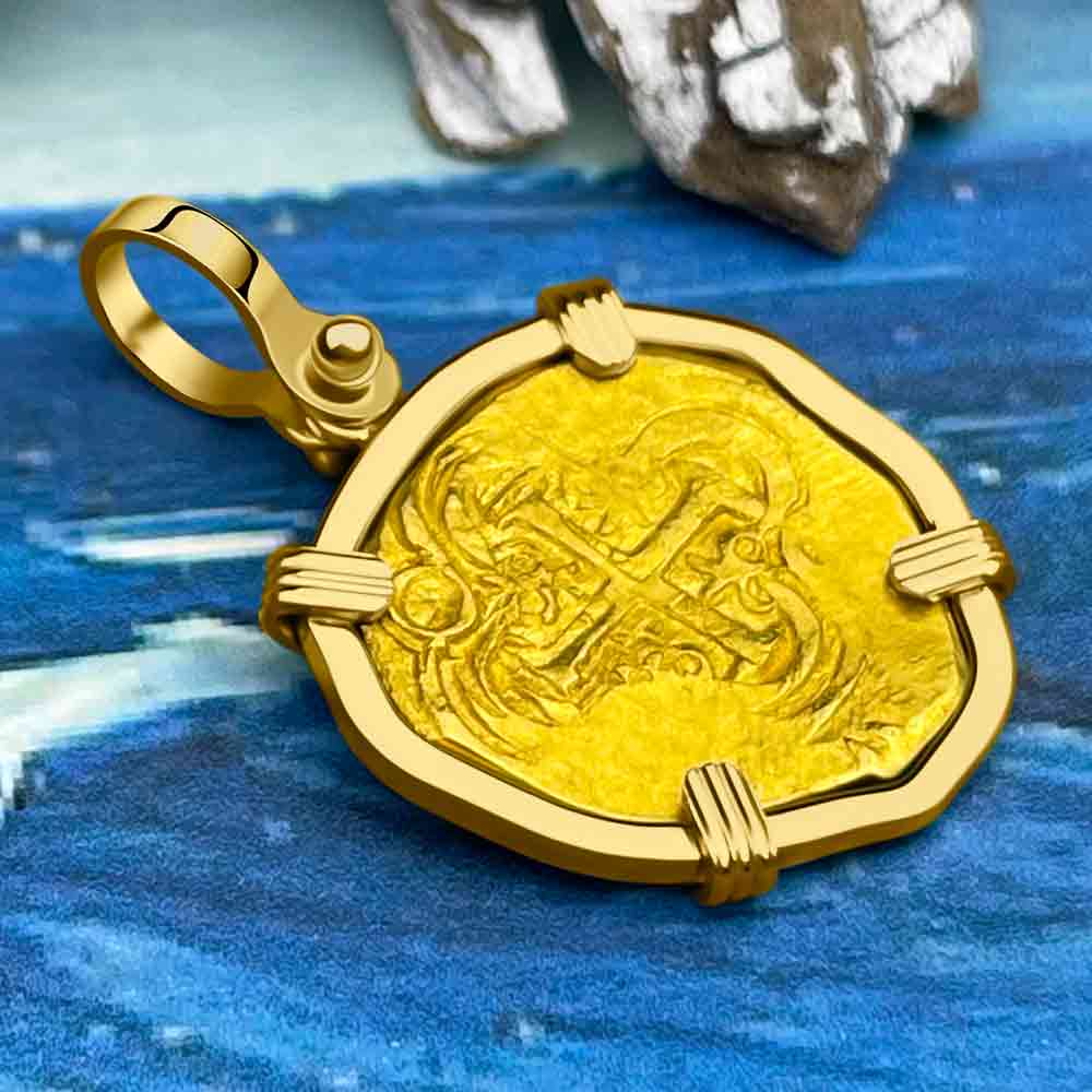 300 Year Tricentennial Discovery 1715 Fleet Shipwreck 22K Gold Bogota 2 Escudo Doubloon Pendant with Royal Pedigree | Artifact #9827