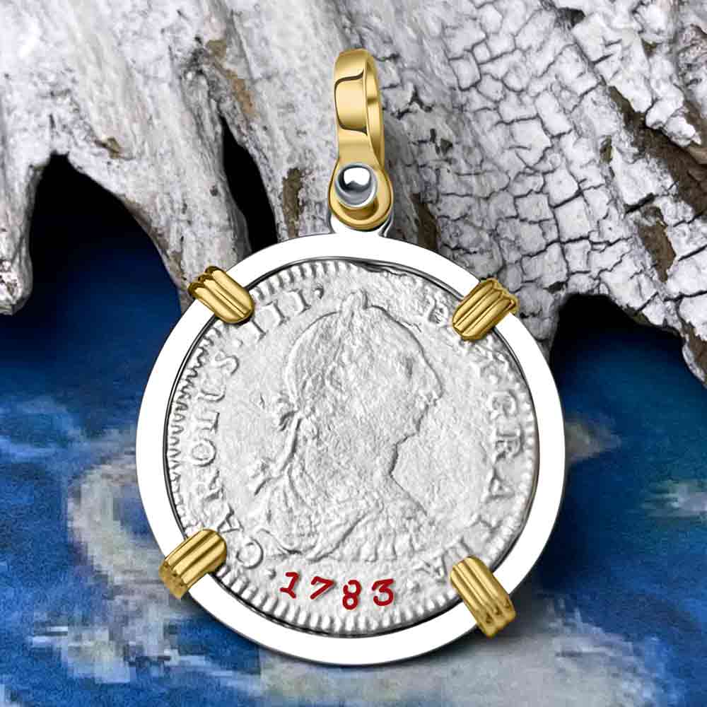 El Cazador Shipwreck 1783 1 Reale 14K Gold & Sterling Silver Treasure Coin Pendant