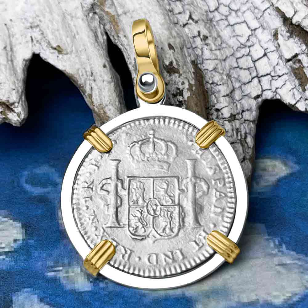 El Cazador Shipwreck 1783 1 Reale 14K Gold &amp; Sterling Silver Treasure Coin Pendant