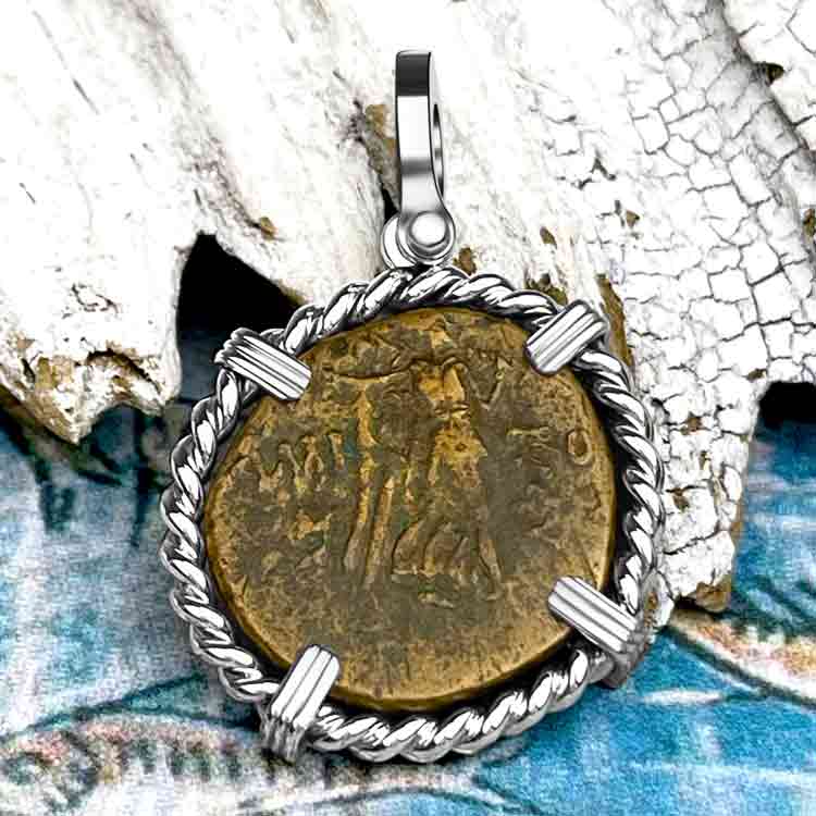 Ancient Greek Medusa &amp; Nike Protection and Victory Bronze Coin 120 BC Sterling Silver Pendant