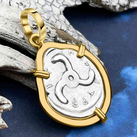 Lycian Dynasts Triskeles Silver 1/3 Stater Circa 380 BC Coin 14K Gold Pendant