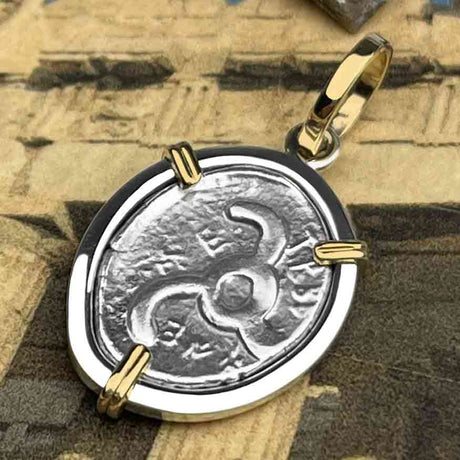 Lycian Dynasts Triskeles Silver 1/3 Stater Circa 380 BC Coin 14K Gold & Sterling Silver Pendant