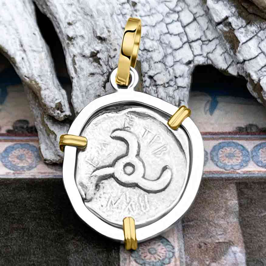 Lycian Dynasts Triskeles Silver 1/3 Stater Circa 380 BC Coin 14K Gold &amp; Sterling Silver Pendant