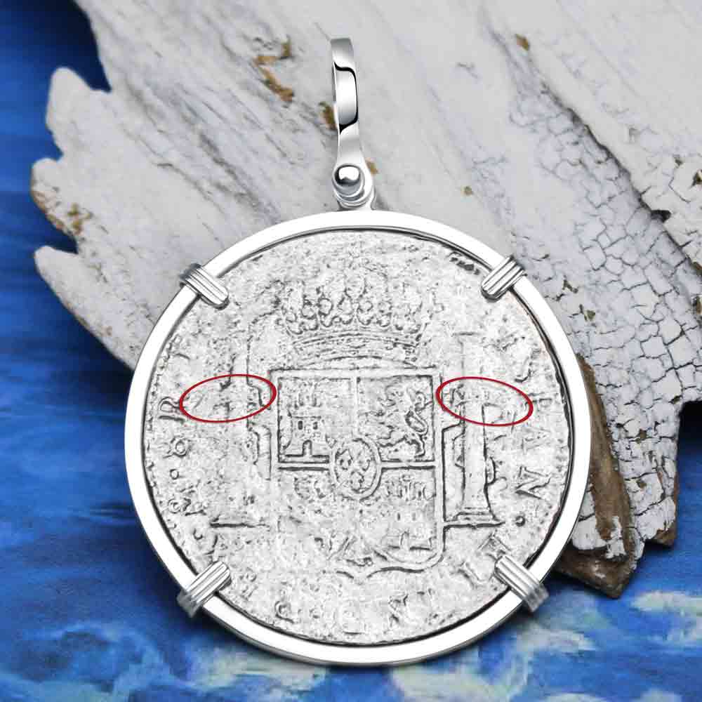 El Cazador Shipwreck 1783 8 Reale &quot;Piece of 8&quot; Silver Treasure Coin Pendant 