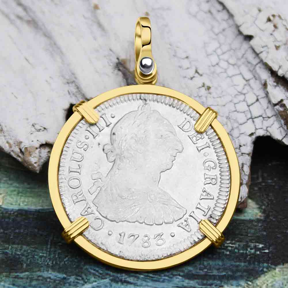 El Cazador Shipwreck 1783 2 Reale &quot;Piece of 8&quot; 14K Gold Treasure Coin Pendant