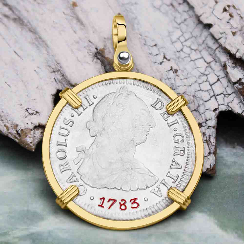 El Cazador Shipwreck 1783 2 Reale "Piece of 8" 14K Gold Treasure Coin Pendant