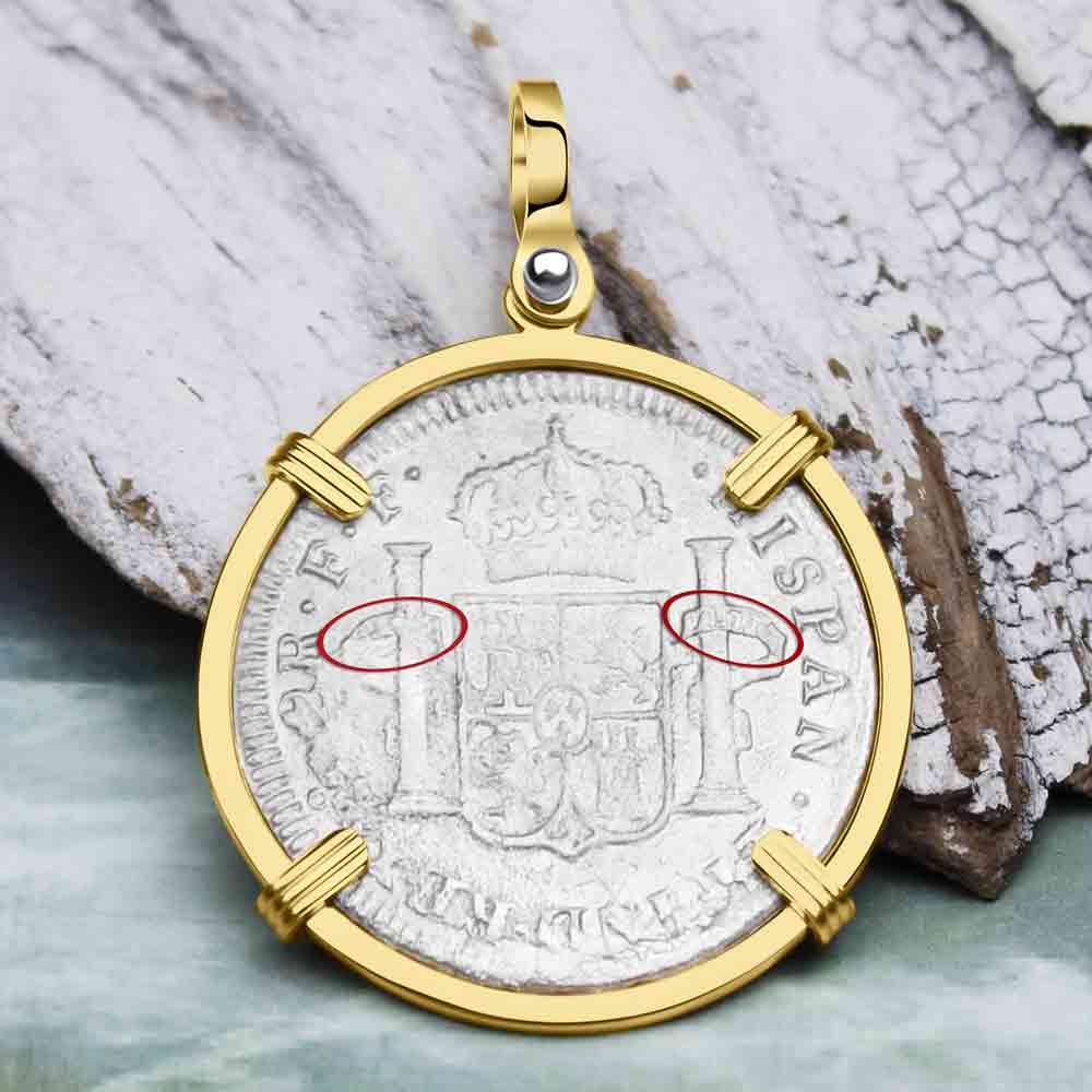 El Cazador Shipwreck 1783 2 Reale &quot;Piece of 8&quot; 14K Gold Treasure Coin Pendant