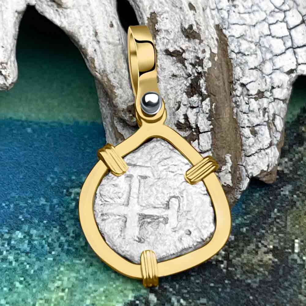 1720s Rimac River &quot;Good Luck&quot; Spanish 1/2 Reale &quot;Piece of Eight&quot; 14K Gold Pendant | Artifact #9925