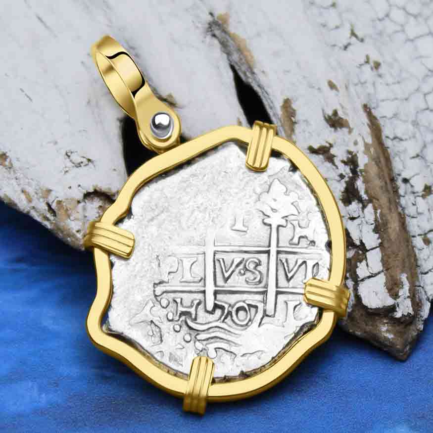 Pirate Era 1707 Spanish 1 Reale &quot;Piece of Eight&quot; 14K Gold Pendant
