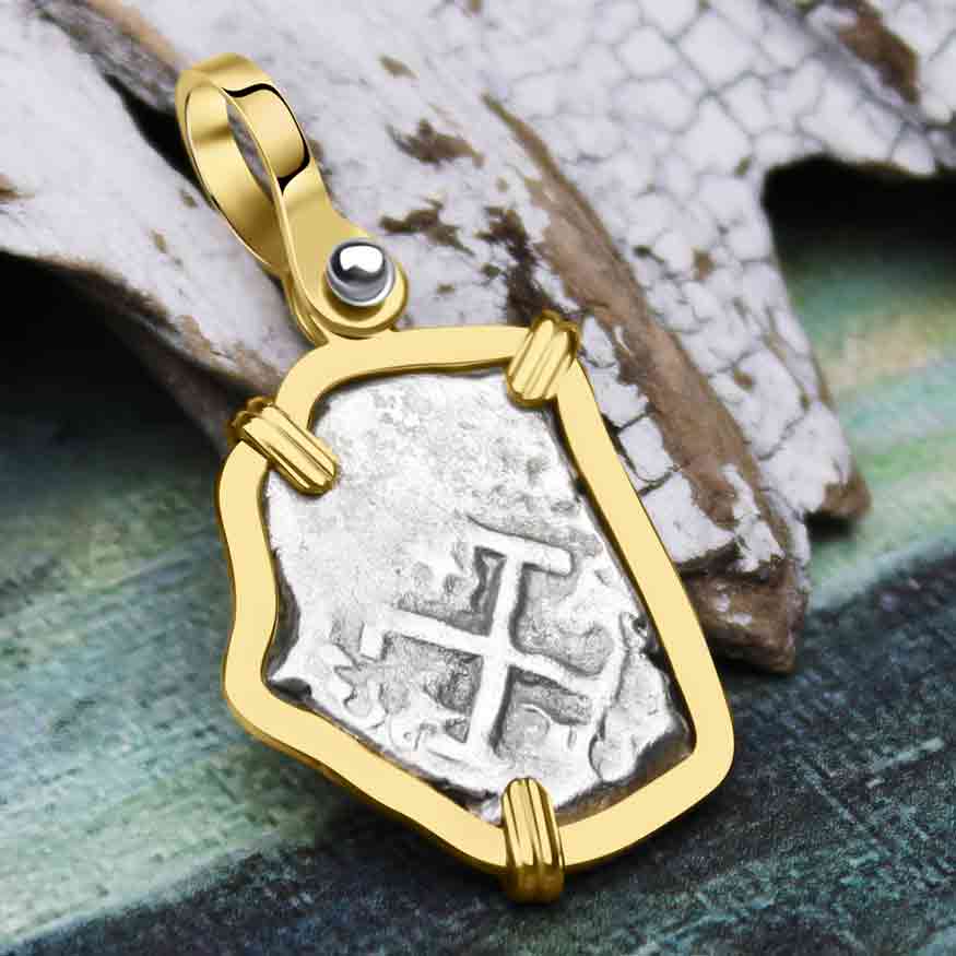 1710s Rimac River "Good Luck" Spanish 1/2 Reale "Piece of Eight" 14K Gold Pendant