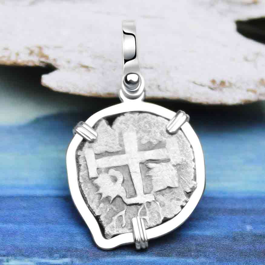 1741 Rimac River "Good Luck" Spanish 1/2 Reale "Piece of Eight" 14K White Gold Pendant