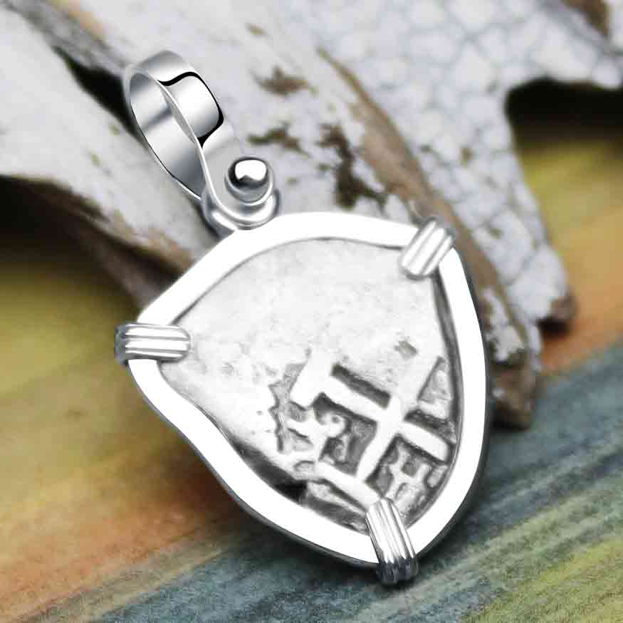 1720s Rimac River "Good Luck" Spanish 1/2 Reale "Piece of Eight" 14K White Gold Pendant