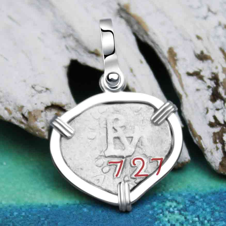 Heart Shaped 1727 Rimac River &quot;Good Luck&quot; Spanish 1/2 Reale &quot;Piece of Eight&quot; Sterling Silver Pendant | Artifact #9950