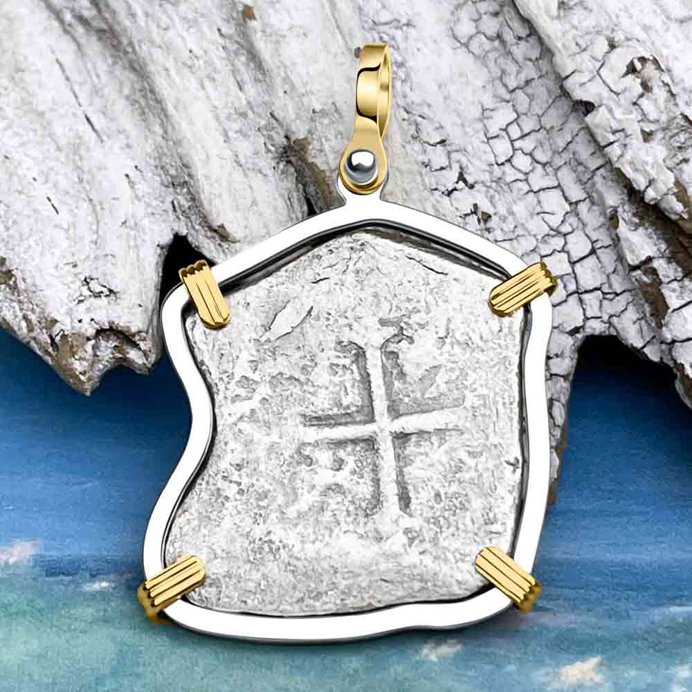 1715 Fleet Shipwreck Spanish 4 Reale "Piece of 8" 14K Gold and Sterling Silver Pendant