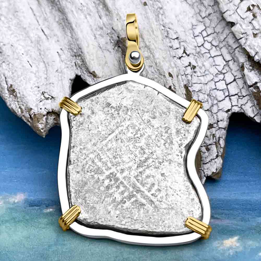 1715 Fleet Shipwreck Spanish 4 Reale &quot;Piece of 8&quot; 14K Gold and Sterling Silver Pendant