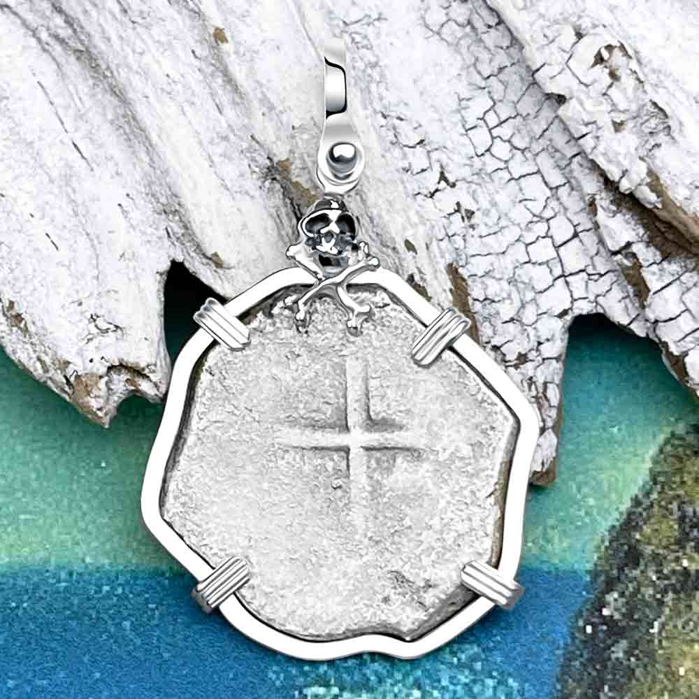 Joanna Shipwreck 4 Reale Cob "Piece of 8" Coin Skull and Cross Bones Sterling Pendant