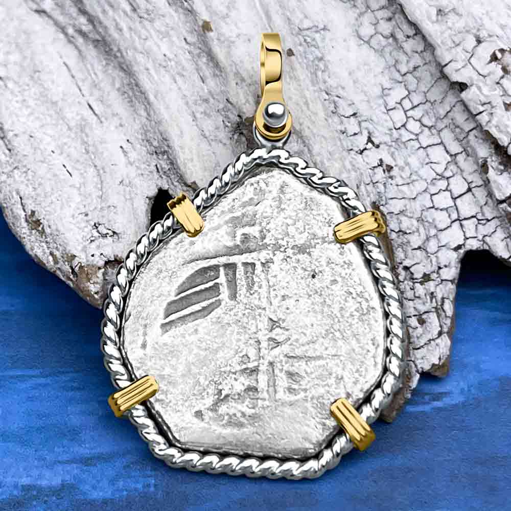 Joanna Shipwreck 4 Reale Cob &quot;Piece of 8&quot; Coin 14K Gold and Sterling Silver Pendant