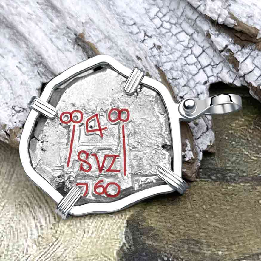 Pirate Era 1760 Spanish 4 Reale &quot;Piece of Eight&quot; Sterling Silver Pendant