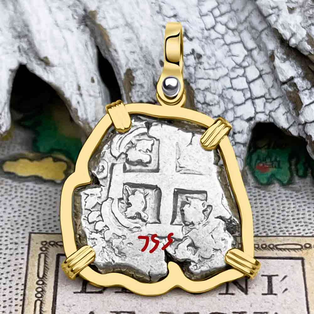Pirate Era 1755 Spanish 2 Reale "Piece of Eight" 14K Gold Pendant