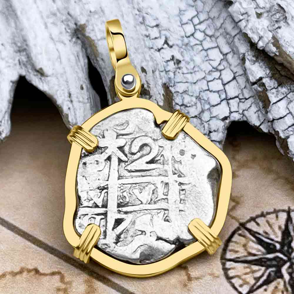Pirate Era 1746 Spanish 2 Reale "Piece of Eight" 14K Gold Pendant 