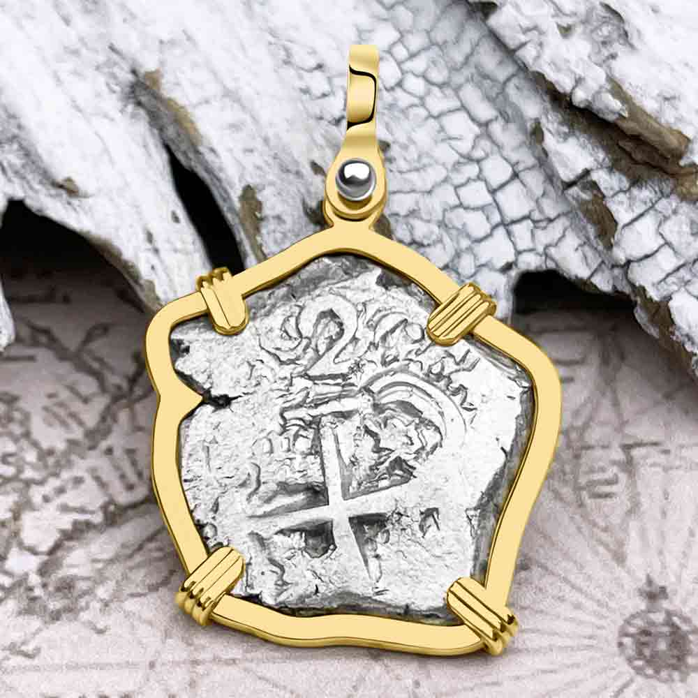 Pirate Era 1760 Spanish 2 Reale &quot;Piece of Eight&quot; 14K Gold Pendant