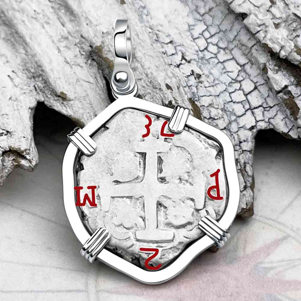 Pirate Era 1738 Spanish 2 Reale &quot;Piece of Eight&quot; Sterling Silver Pendant