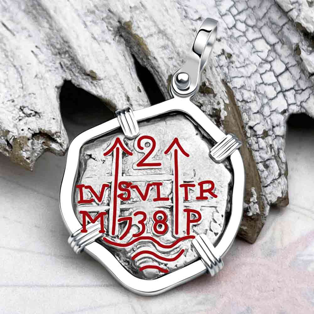 Pirate Era 1738 Spanish 2 Reale &quot;Piece of Eight&quot; Sterling Silver Pendant