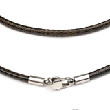 3.0 mm Textured Sable Brown Center-Hide Leather Necklace Finished in Stainless Steel 