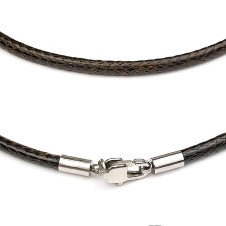 3.0 mm Textured Sable Brown Center-Hide Leather Necklace Finished in Stainless Steel 