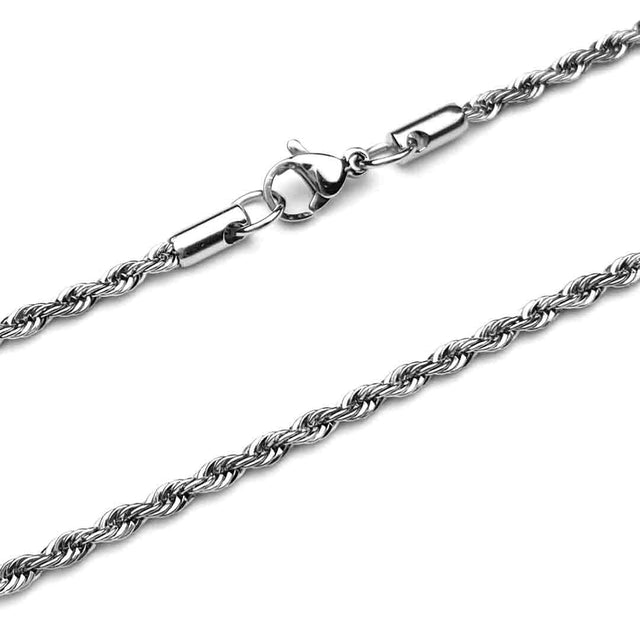 2.0 mm Antiqued Silver Tone Stainless Steel Rope Chain