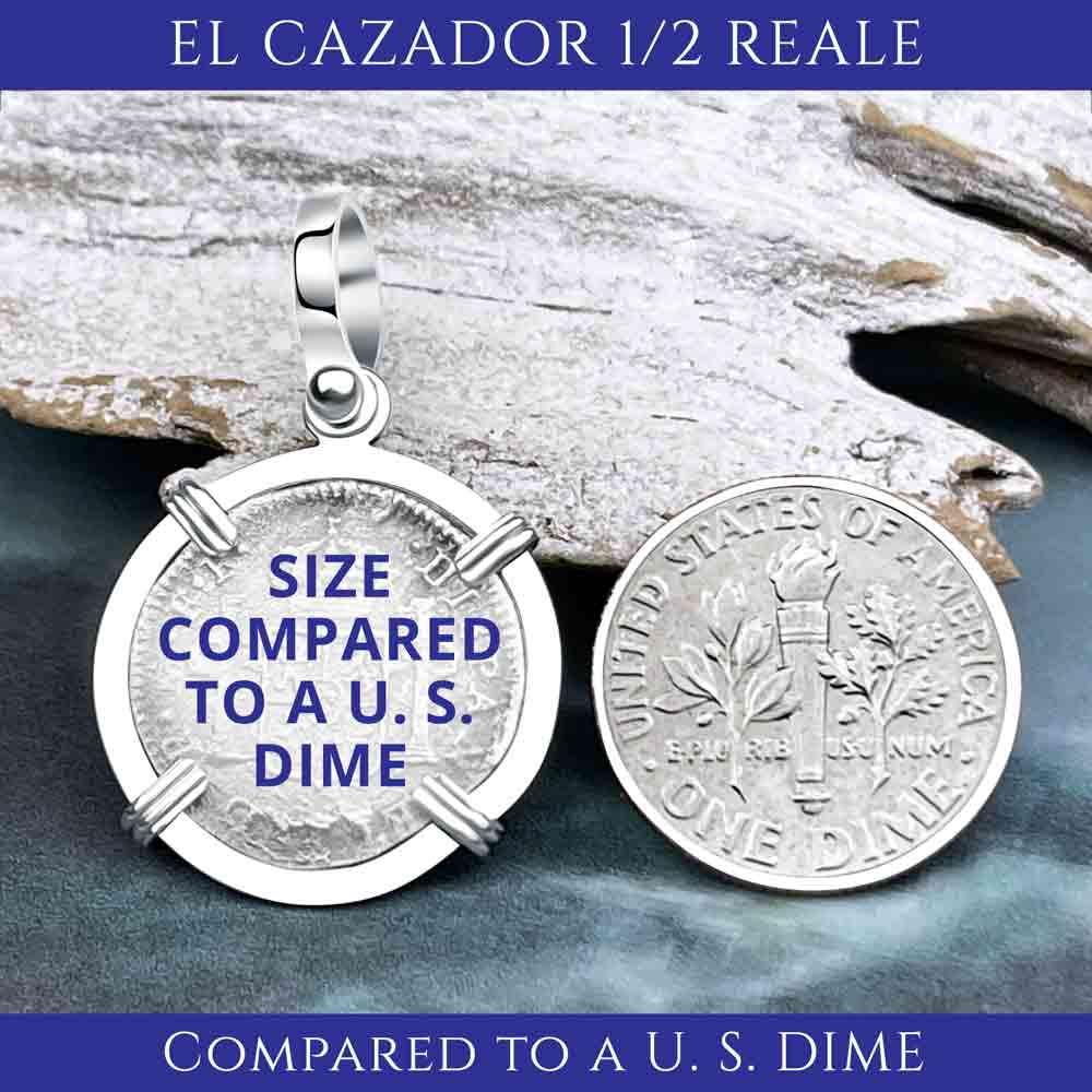 El Cazador Shipwreck 1783 1/2 Reale 14K Gold &amp; Sterling Silver Treasure Coin Pendant | Artifact #8674