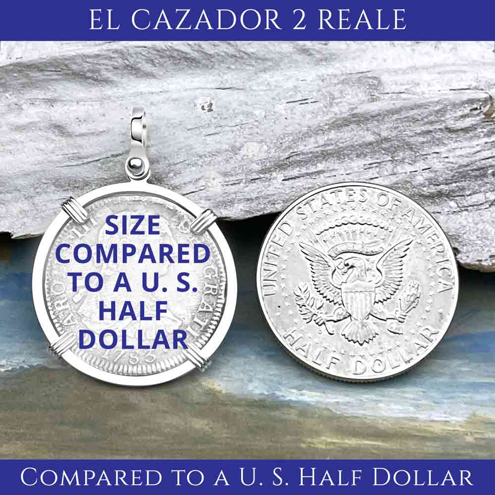 El Cazador Shipwreck 1783 Two Reale &quot;Piece of 8&quot; Silver Treasure Coin Sterling Silver Pendant