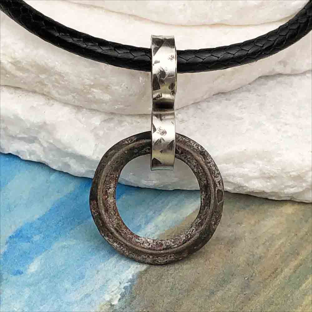 Warm Brown Raised Ridge Bronze Celtic Ring Money Ancient Anvil Necklace
