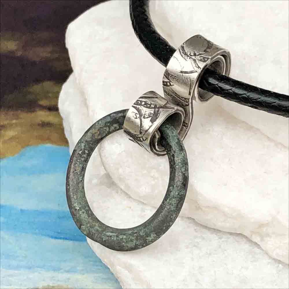 Dark Green Raised Ridge Bronze Celtic Ring Money Ancient Anvil Necklace