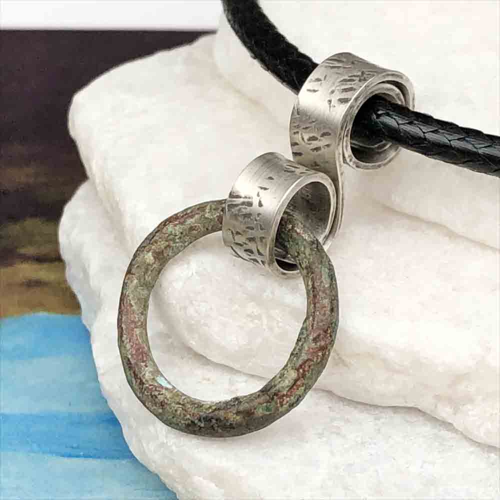Variegated Raised Ridge Bronze Celtic Ring Money Ancient Anvil Necklace