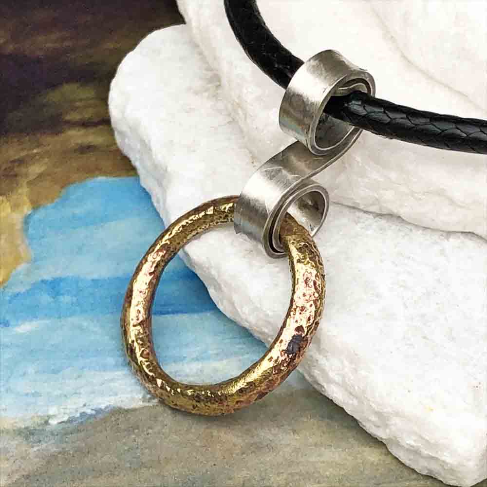 Bright Golden Bronze Celtic Ring Money Ancient Anvil Necklace