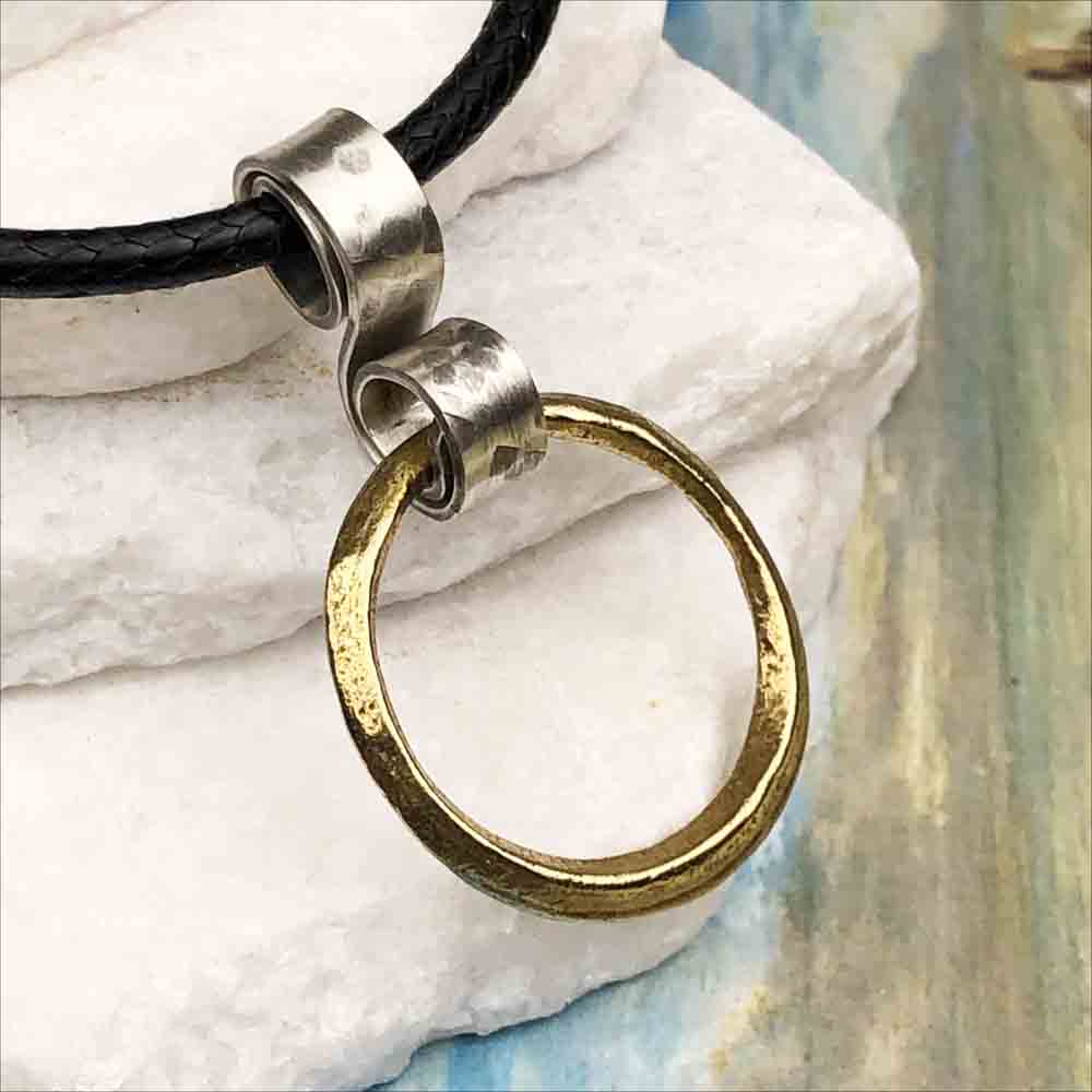 Large Light Bright Golden Bronze Celtic Ring Money Ancient Anvil Necklace
