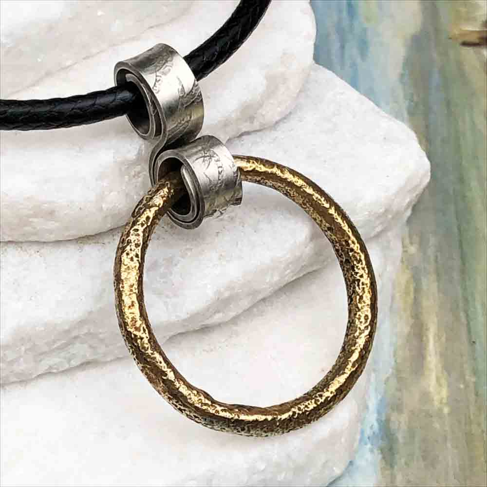 Large Deepest Golden Bronze Celtic Ring Money Ancient Anvil Necklace