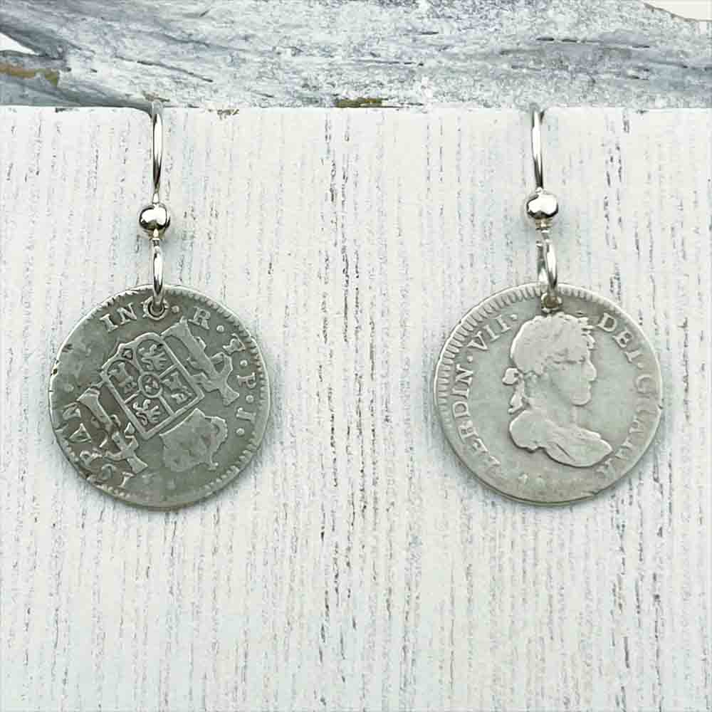 Pirate Chic Silver Half Reale Spanish Portrait Dollars Dated 1805 & 1825 - the Legendary "Piece of Eight" Earrings