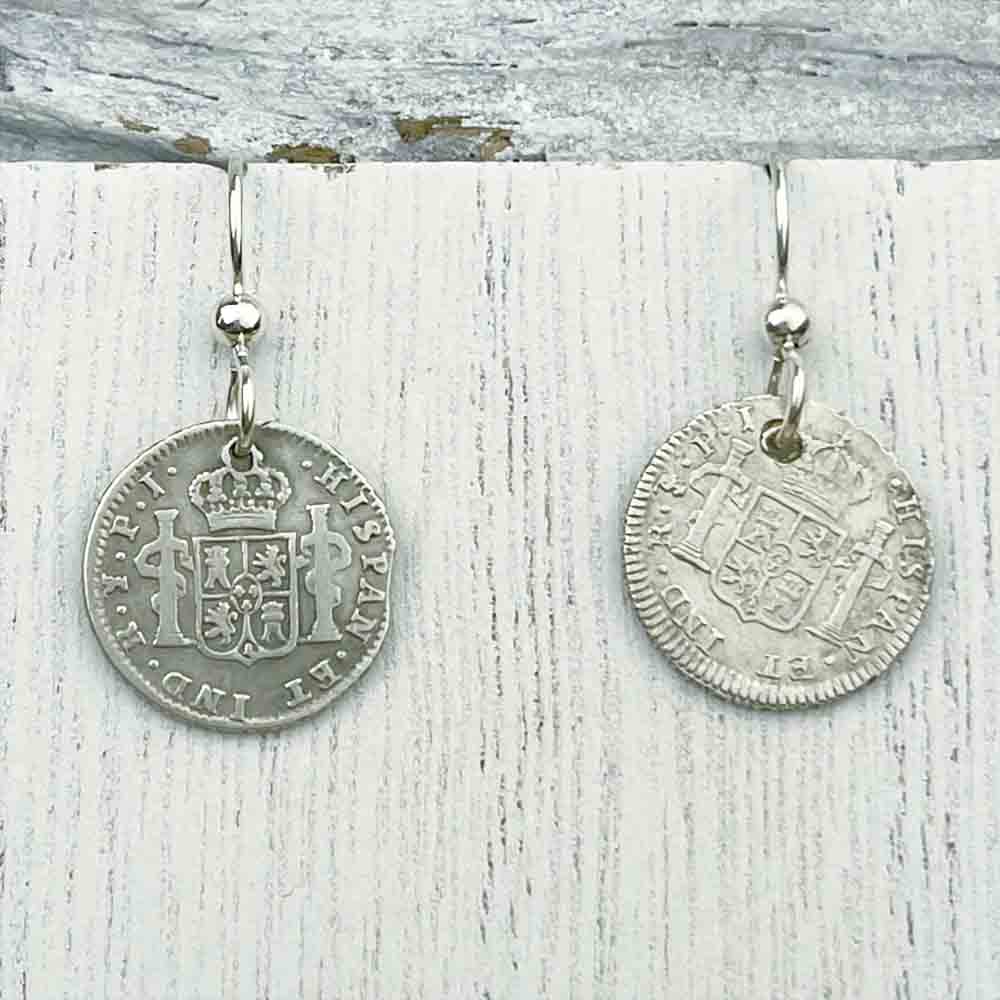 Pirate Chic Silver Half Reale Spanish Portrait Dollars Dated 1817 & 1821 - the Legendary "Piece of Eight" Earrings