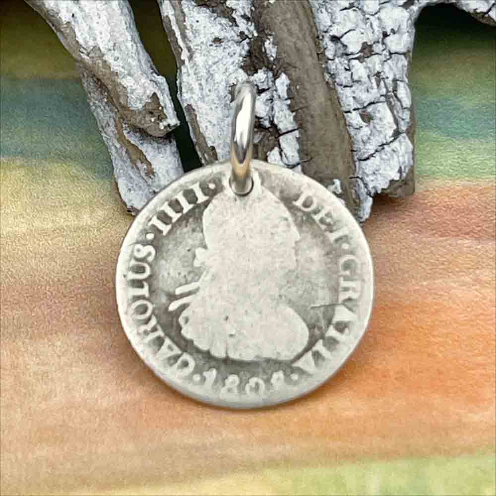 Pirate Chic Silver Half Reale Spanish Portrait Dollar Dated 1808 - the Legendary &quot;Piece of Eight&quot; Pendant