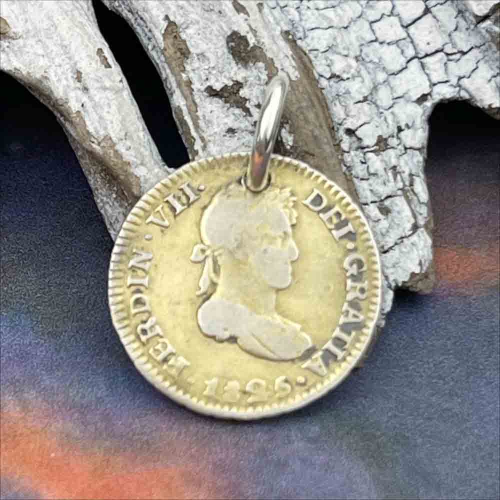 Pirate Chic Gilded Silver Half Reale Spanish Portrait Dollar Dated 1825 - the Legendary &quot;Piece of Eight&quot; Pendant