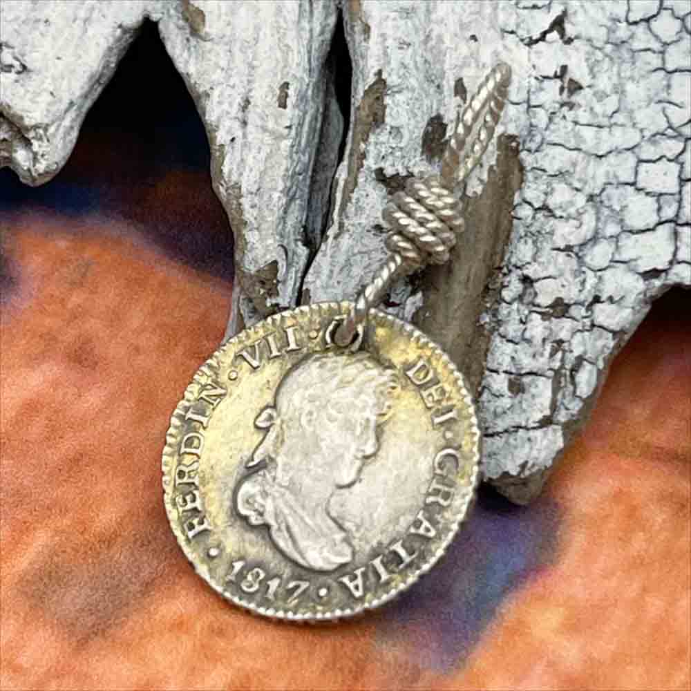 Pirate Chic Gilded Silver Half Reale Spanish Portrait Dollar Dated 1817 - the Legendary "Piece of Eight" Pendant