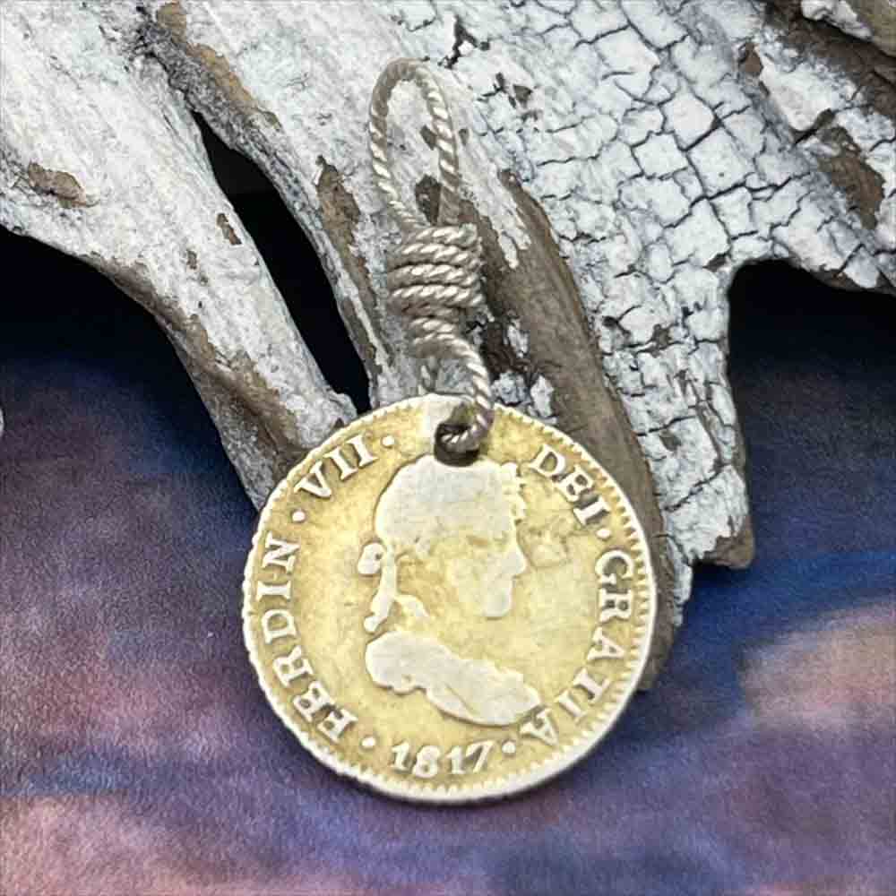 Pirate Chic Gilded Silver Half Reale Spanish Portrait Dollar Dated 1817 - the Legendary "Piece of Eight" Pendant