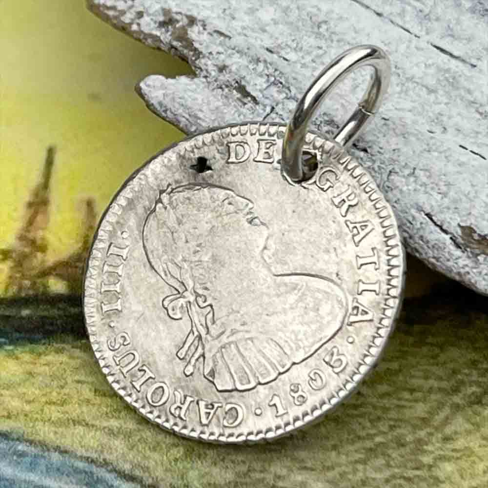 Pirate Chic Silver 1 Reale Spanish Portrait Dollar Dated 1808 - the Legendary "Piece of Eight" Pendant
